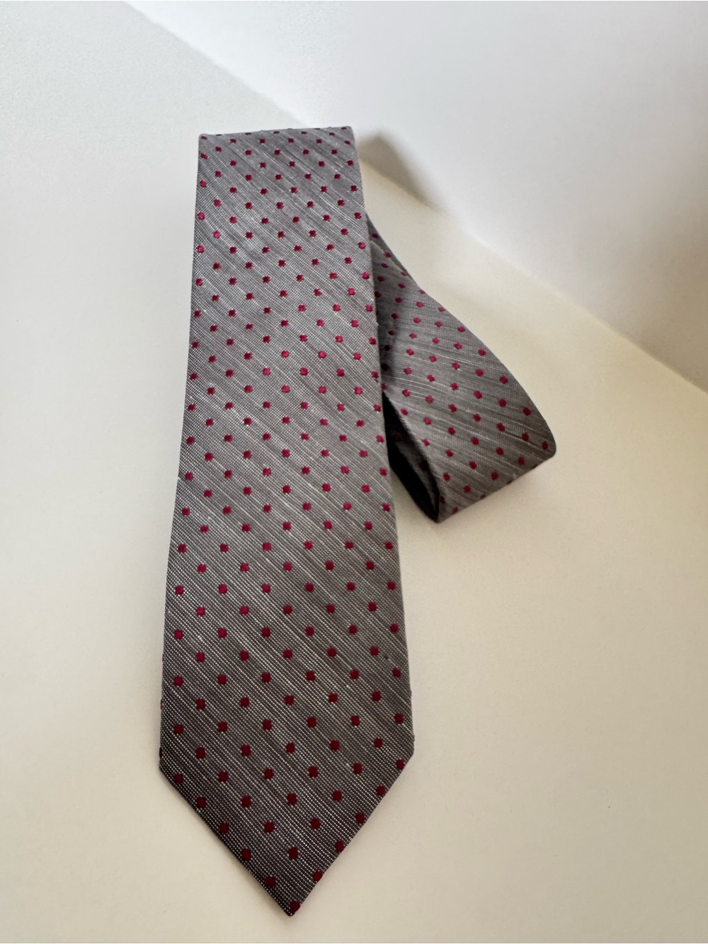 Salt + Dapper Gray & Pink Polka Dot Silk Tie Men’s Neck Tie 60”